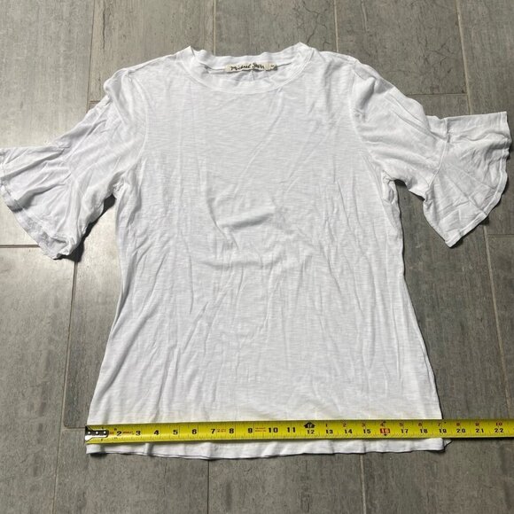 Michael Stars Ava Flutter Ruffle Sleeve 100% Supima Cotton T-Shirt Tee White OS - Picture 5 of 9